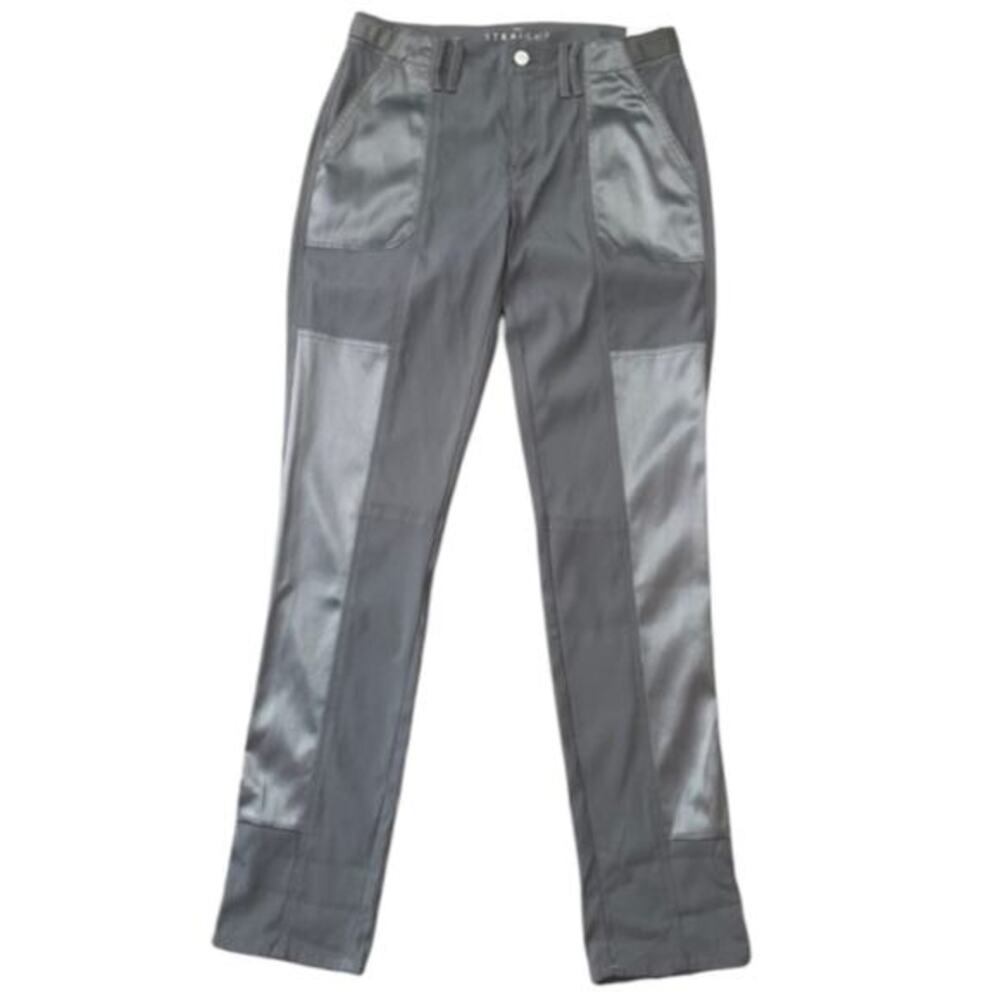 WHBM The Straight Cargo Pants Gray Satin Paneled‎ Utility Straight Leg Size 12